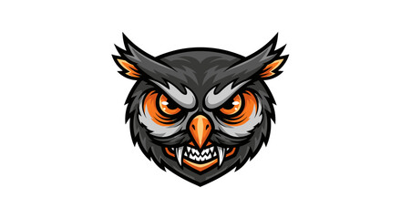 Fototapeta premium Cartoon owl head illustration with detailed eyes and aggressive expression