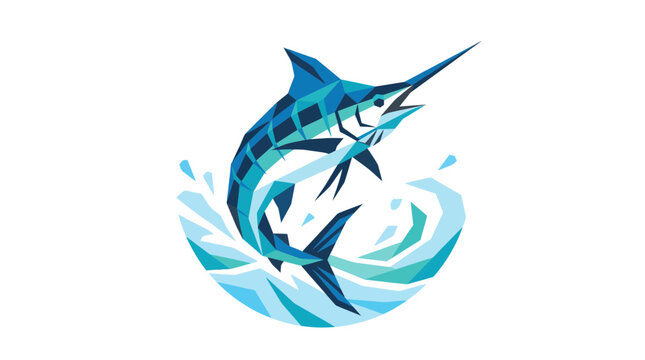 Marlin jumping from water, geometric style