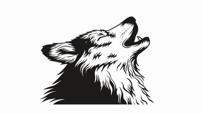 Black and white illustration of a howling wolf on a white background