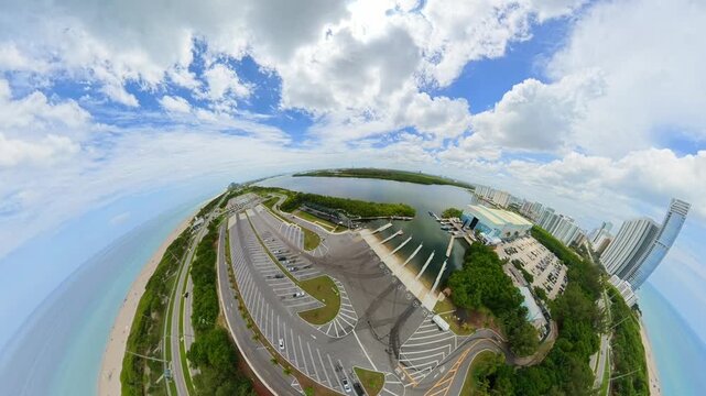 Tiny planet stock footage Haulover Park Miami Beach 2026