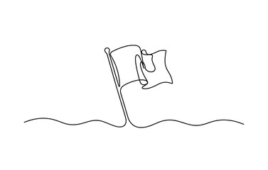 Obraz premium Continuous line waving flag illustration with pole, rippling banner and flowing leadership baseline, flag, pole, banner, waving,