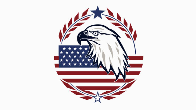 American eagle illustration with flag and laurel wreath design element