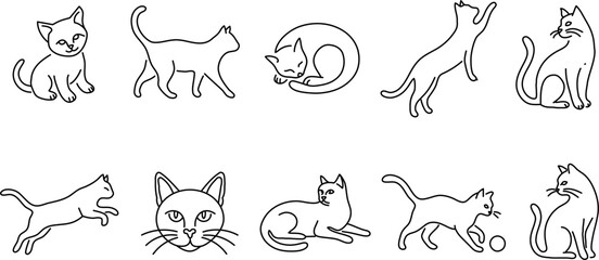 set of cats icons with a minimalist line art © Damiano