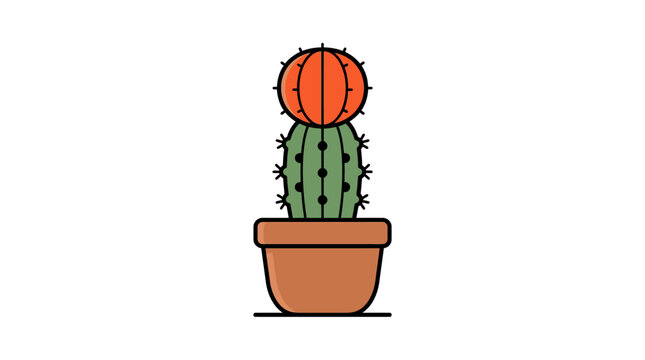 Colorful Cartoon Cactus in Pot.