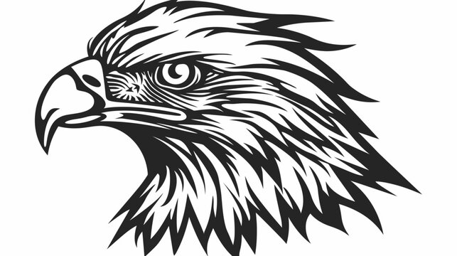 Detailed monochrome illustration of an eagle head profile isolated on white background