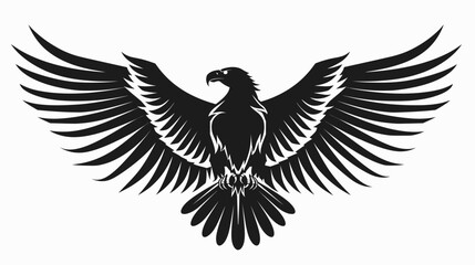 Fototapeta premium Black eagle silhouette with wings spread against white background