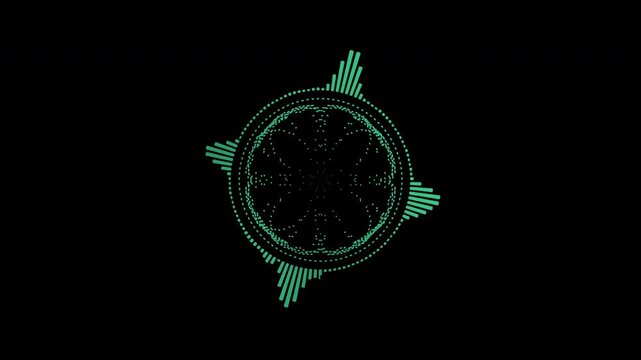 Colorful circular interface audio voice music sound spectrum equalizer, 4k footage, sound waves animation on black and white background.