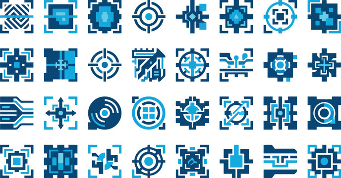 Abstract Cyber Security Data Encryption and Digital Target Vector Icon Set for Information Technology, Network Infrastructure & Software Development (EPS)