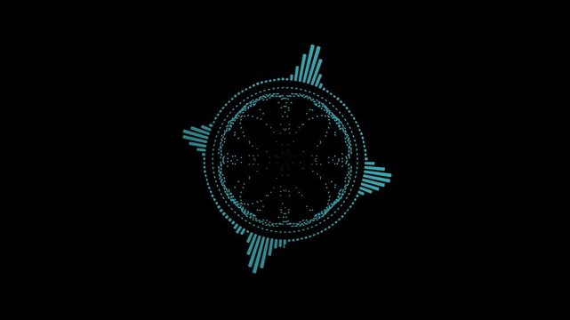 Colorful circular interface audio voice music sound spectrum equalizer, 4k footage, sound waves animation on black and white background.