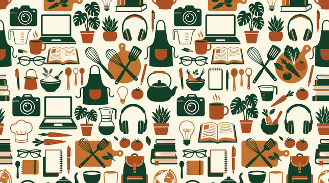Seamless pattern of diverse objects for learning and hobbies