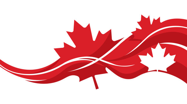 Canadian flag concept vector illustration with wavy dynamic red lines and maple leaf symbols Patriotic Canadian holiday banner design with abstract red waves on white background