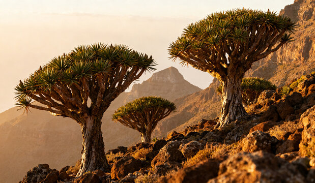 dragon trees closeup view
