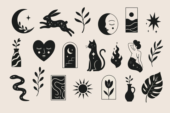 Mystical Midnight Alchemy, Celestial Familiar Pack, Esoteric Soul Elements, Cosmic Magic Clipart, Sacred Ritual Icons