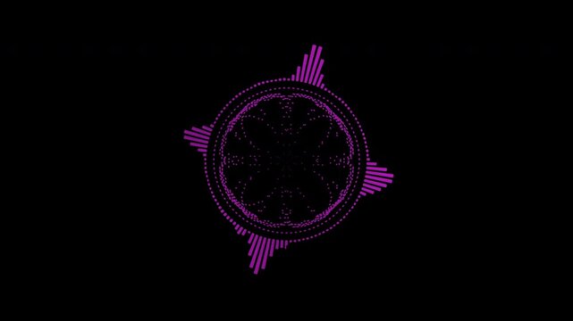 Colorful circular interface audio voice music sound spectrum equalizer, 4k footage, sound waves animation on black and white background.