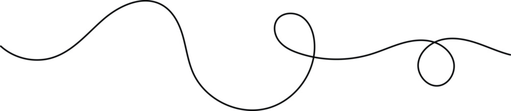 Black continuous line of a wavy abstract shape with a loop black and white line continuous line curve