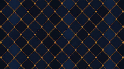 Fototapeta premium Dark Blue Diamond Pattern with Gold Dots and Stippled Lines
