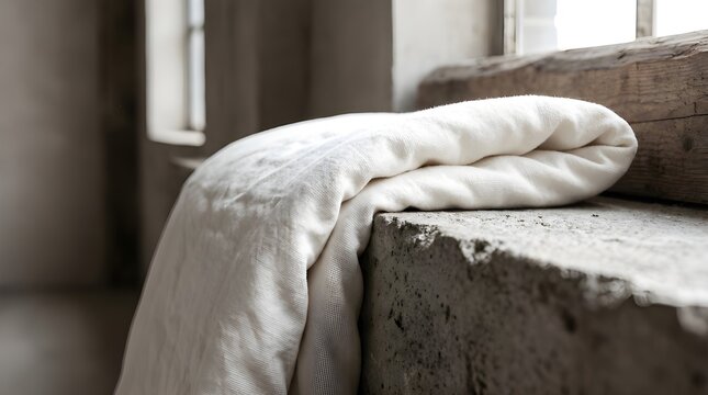 Wrinkled White Cotton Fabric Draped on Raw Concrete
