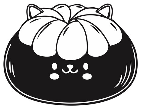 Cute Cartoon Animal Face Bun Illustration Black and White