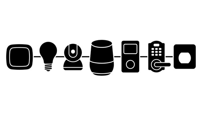 technology icons set flat black white background