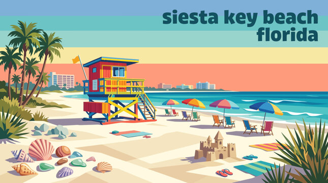 siesta key west beach florida tropical shoreline with crystal clear ocean water and relaxing travel destination atmosphere