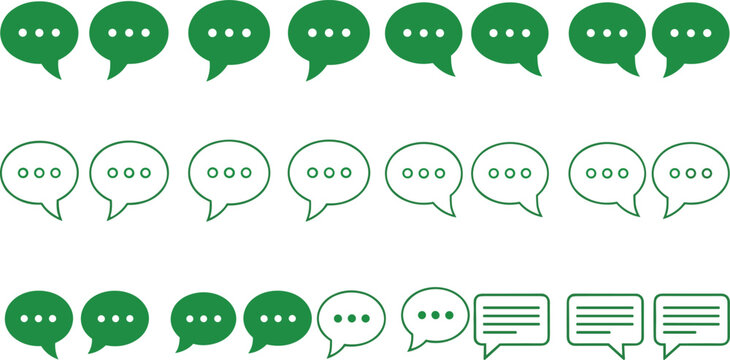 Green Speech Bubble Chat Icons Set with Messaging Conversation Typing Dots and Comment Box Variations Vector Collection