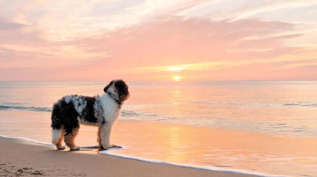 aussiedoodle at bondi beach sydney australia morning sunrise light video