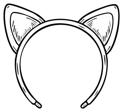 Black and white illustration of cat ears headband.