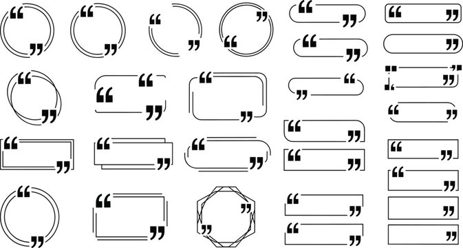 Quote Frame and Speech Bubble Thin Line Icons Set with Citation Boxes Testimonial Borders and Comment Shapes Vector Collection