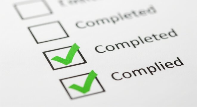 Checklist with green marks for completed and complied tasks