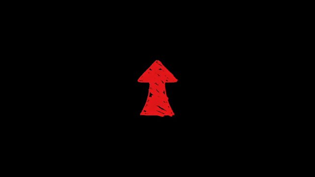 A red arrow pointing upwards on a solid black background with a distressed texture giving it a worn and rugged appearance