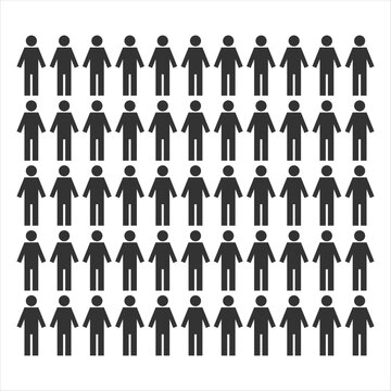 Population demography concept with man. Black Silhouette crowd glyph solid icons. Large Group of people. People standing in organized  groups.
