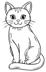 Obraz premium Adorable Cat Outline Illustration Smiling Cartoon Cat with Big Eyes and Striped Head for Coloring Pages or Clip Art Projects