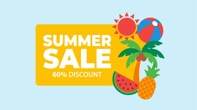 Vibrant summer sale advertisement with discount offer on colorful background