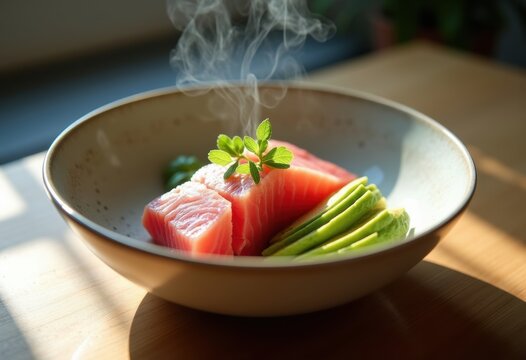 Minimalist Ceramic Bowl with Raw Tuna and Creamy Avocado &ndash; Clean Lines and Simple Elegance for Culinary Art