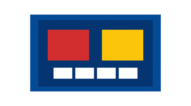Modern flat vector graphic of a digital interface panel with red and yellow data and white control buttons, useful as a system display or abstract tech badge