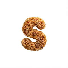 Fototapeta premium Spaghetti pasta letter S - Lower-case Italian noodles font isolated on white background. Perfect alphabet for creative illustrations related to traditional cuisine, food, nutrition...