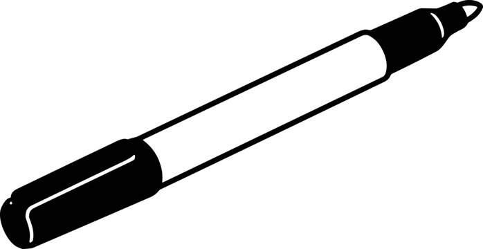 Black permanent marker pen with white label, isolated on white background, vector illustration