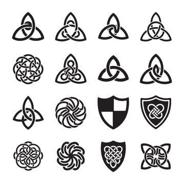 Celtic Knots, Black and White, Shield, Trinity, Knotwork, Celtic Designs Featuring Interlacing, Knot Patterns, Symmetrical with Ornamental