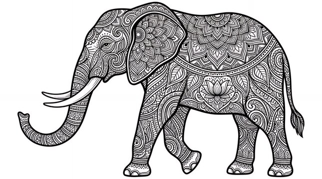 Intricate mandala elephant black and white vector illustration
