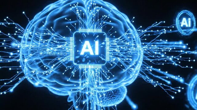 Person using dives with AI agents screen on display, business and agentic ai technology concept, dark moody atmosphere. Glowing ai agent emblem surrounded by digital networks and swirling blue