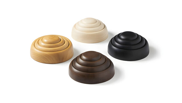 Three wooden knobs with different colors