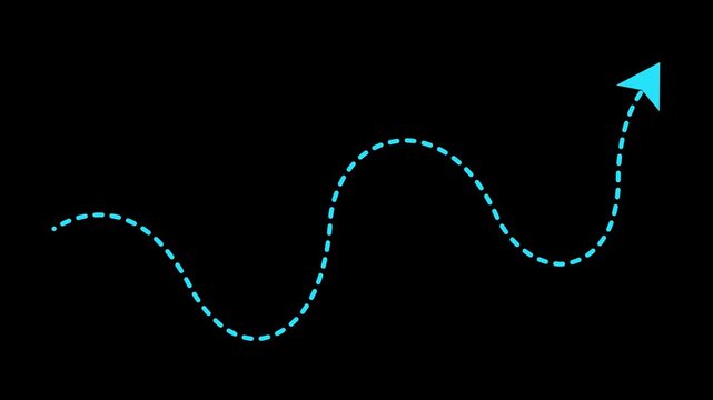 Dotted wave arrow path. Curved navigation direction line. Hand drawn movement indicator.4k motion video.