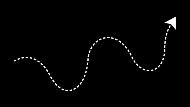 Dotted wave arrow path. Curved navigation direction line. Hand drawn movement indicator.4k motion video.