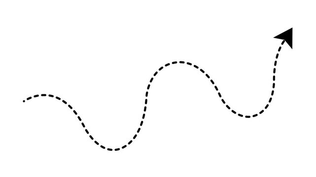 Dotted wave arrow path. Curved navigation direction line. Hand drawn movement indicator.4k motion video.