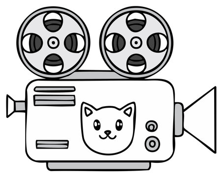 Cartoon cinema camera illustration with cat design