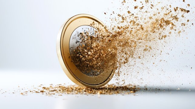 Euro Coin Disintegrating to Symbolize Inflation and Economic Crisis
