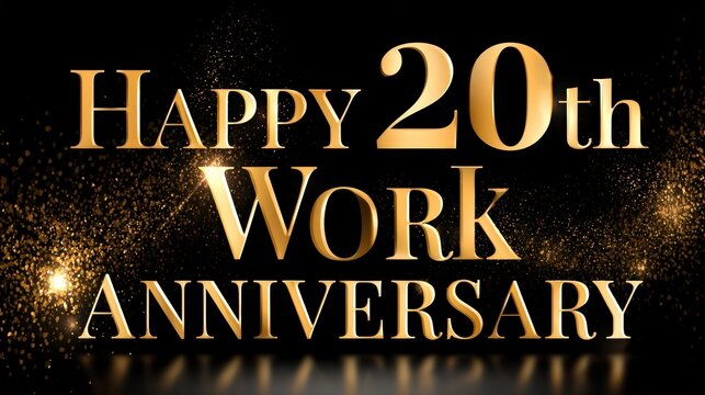 Happy 20th Work Anniversary Golden Text on Dark Glitter Background