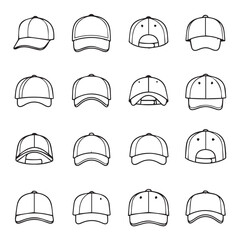 Fototapeta premium Collection of baseball cap outlines shown from various angles in clean studio lighting