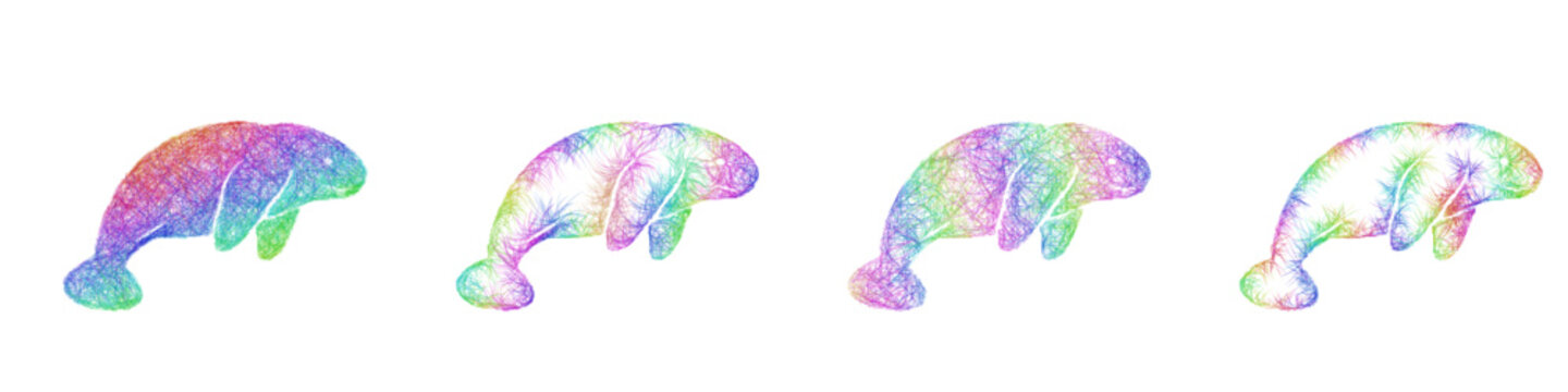 Rainbow sketch manatee icon design set
