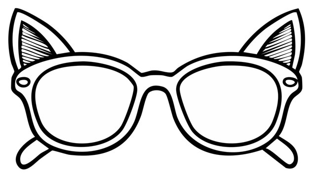 Whimsical Cat Ear Sunglasses Outline Drawing Retro Style Fashion Accessory